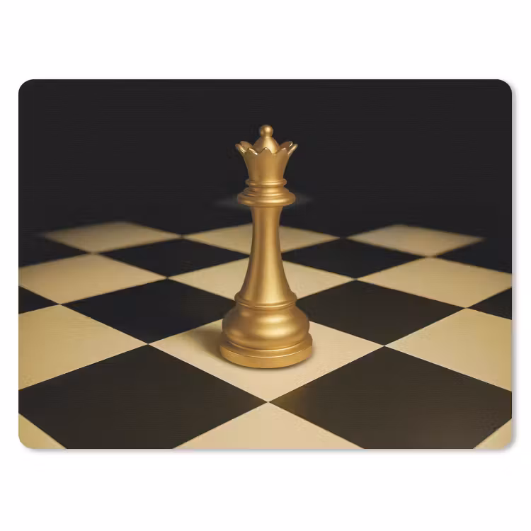 Koningin - Schaakstuk - Geblokt - Goud muismat rubber klein -3d