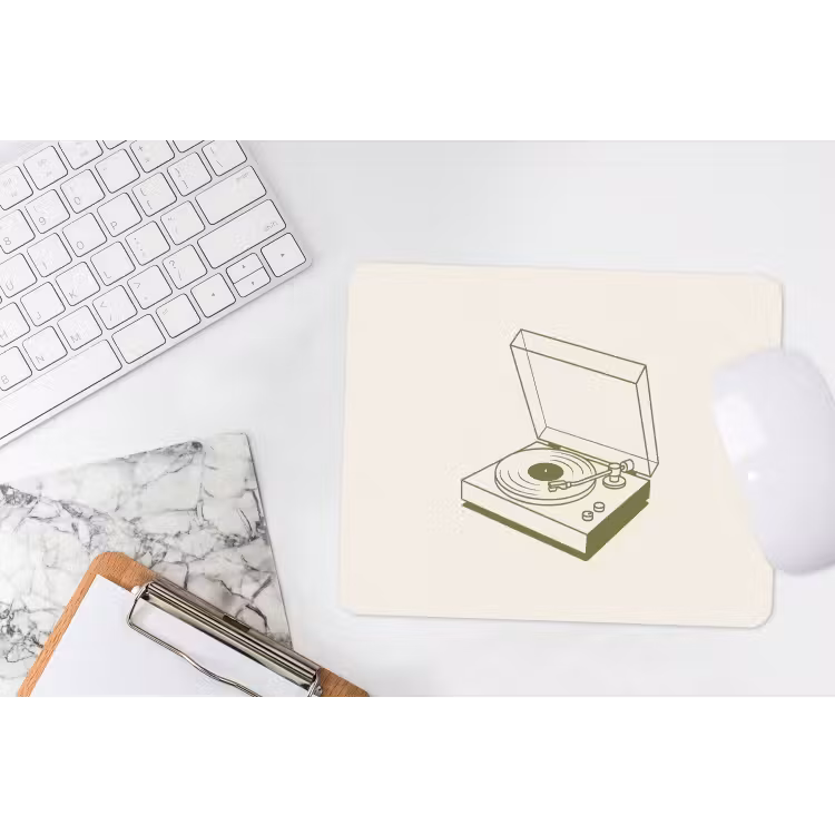 Platenspeler - Vinyl - Muziek - Minimalistisch - Groen muismat rubber klein -witbureau