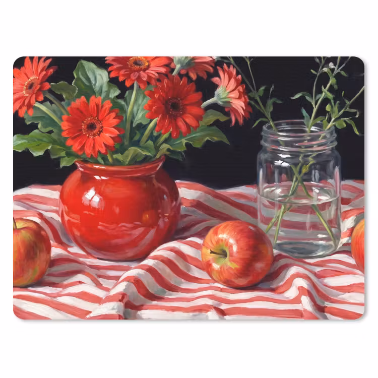 Mouse Pad - Red Flowers - Vase - Rode bloemen - Vaas muismat rubber klein