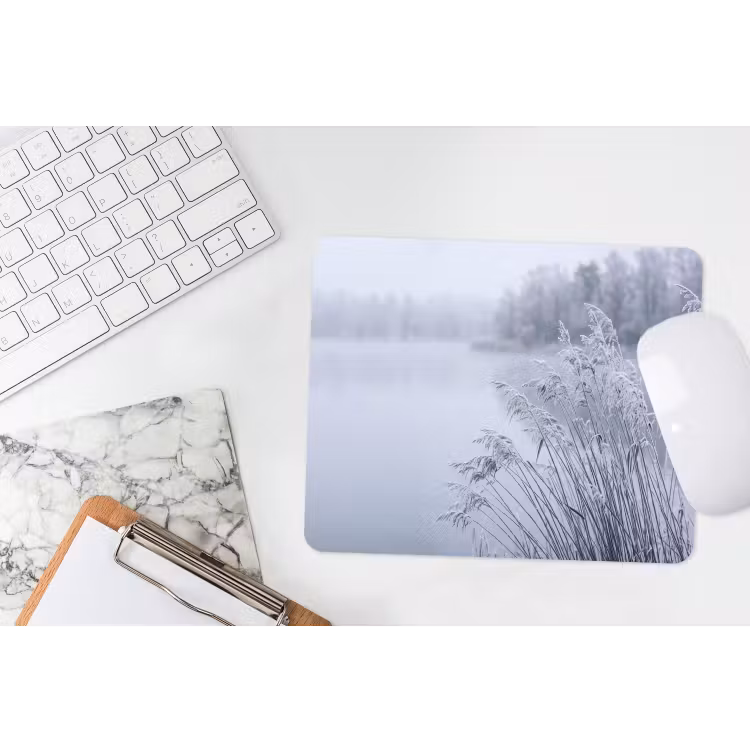 Riet - Bevroren - Winter - Natuur muismat rubber klein -witbureau