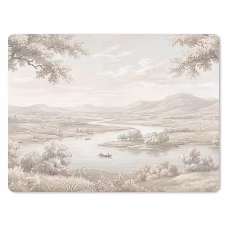 Rivierlandschap - Bergen - Natuur - Vintage - Beige muismat rubber klein -3d