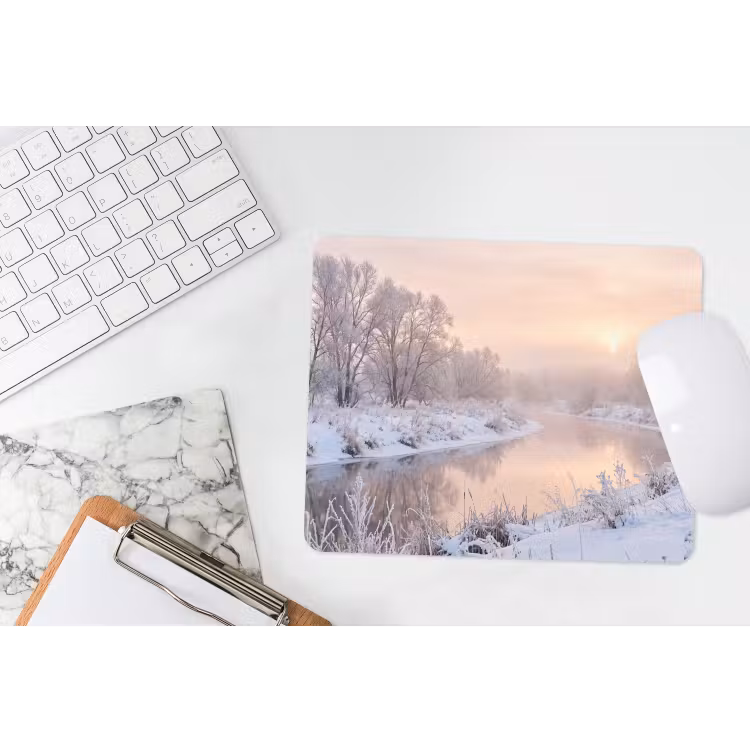 Rivier - Winter - Landschap - Sneeuw - Zonsopgang muismat rubber klein -witbureau