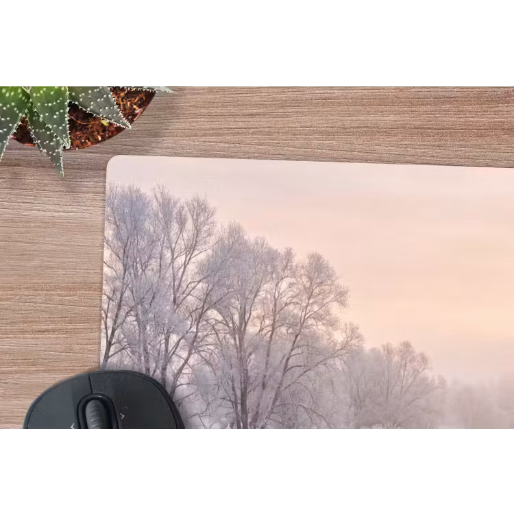 Rivier - Winter - Landschap - Sneeuw - Zonsopgang muismat rubber klein -closeup