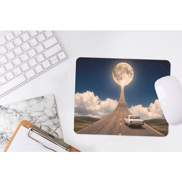 Mouse Pad - Road - Moon - Night - Weg - Maan - Nacht muismat rubber klein