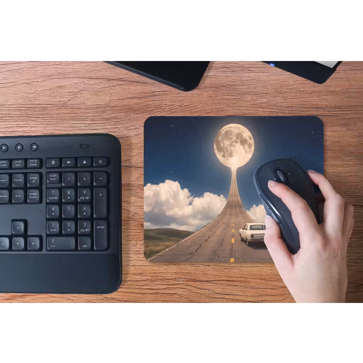 Mouse Pad - Road - Moon - Night - Weg - Maan - Nacht muismat rubber klein
