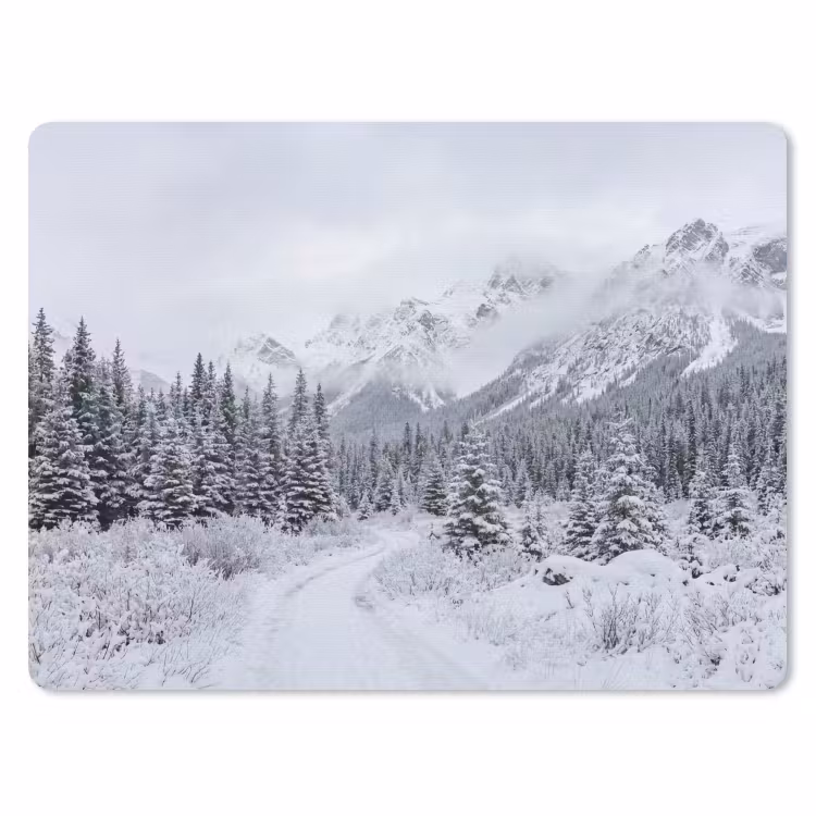 Weg - Bergen - Sneeuw - Naaldbos - Avontuurlijk muismat rubber klein -3d