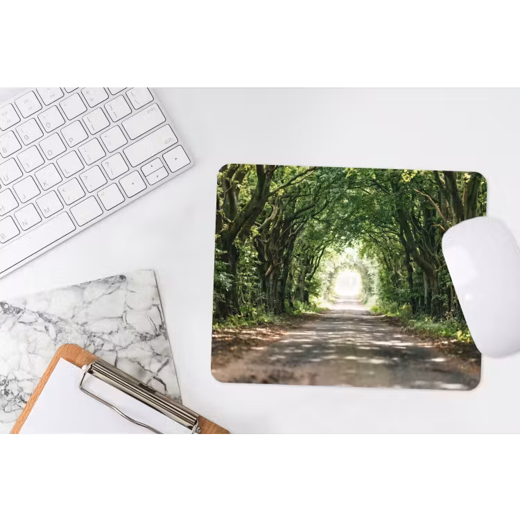 Weg - Bomen - Natuur - Groen muismat rubber klein -witbureau