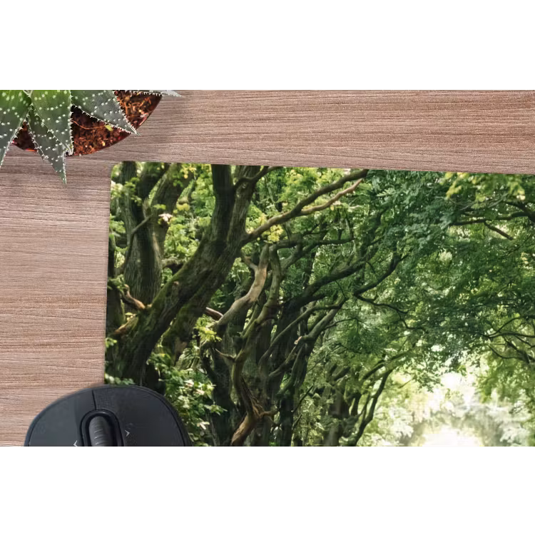 Weg - Bomen - Natuur - Groen muismat rubber klein -closeup