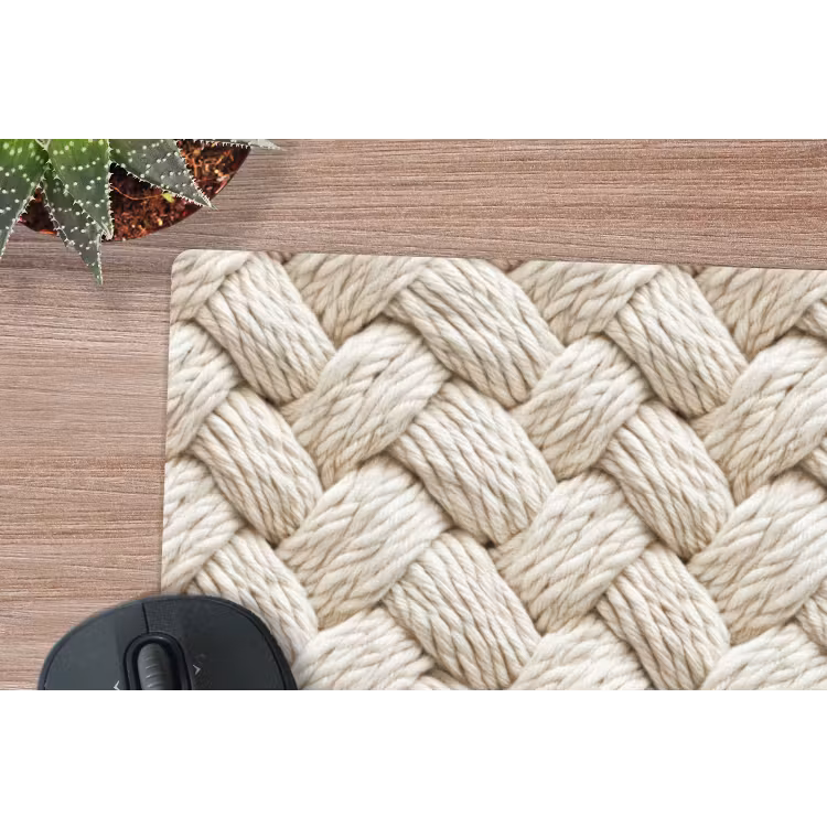 Touw - Gebreid - Beige muismat rubber klein 262 -closeup