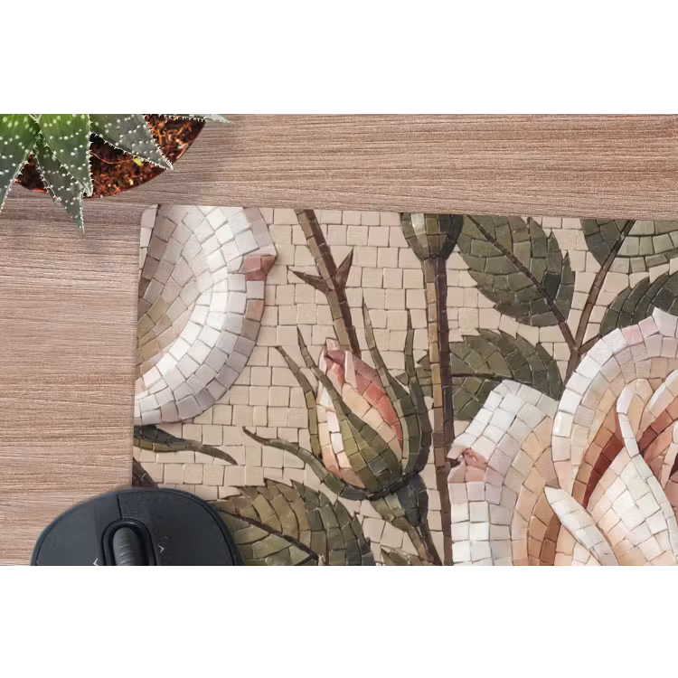 Roos - Mozaïek - Bloemen - Klassiek - Beige muismat rubber klein -closeup