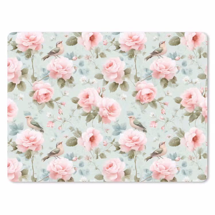Rozen - Vogels - Pastel - Kleurrijk muismat rubber klein 262 -3d