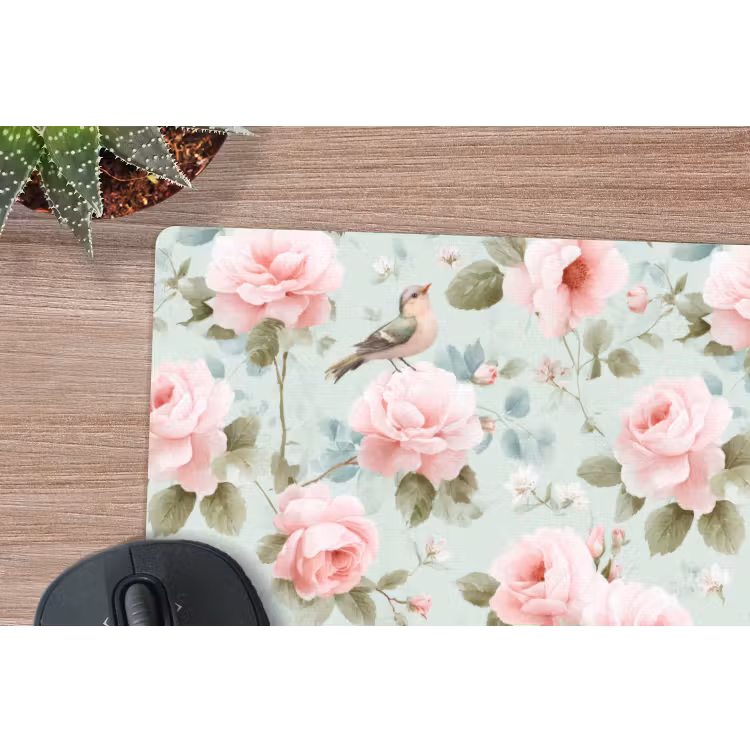 Rozen - Vogels - Pastel - Kleurrijk muismat rubber klein 262 -closeup