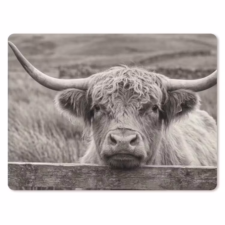 Schotse hooglander - Zwart - Wit - Hout muismat rubber klein -3d