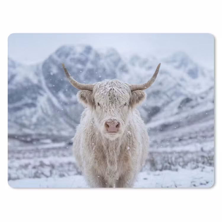 Schotse Hooglander - Sneeuw - Bergen - Winter muismat rubber klein -3d