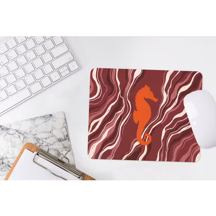 Zeepaardje - Golven - Zeeleven - Abstract - Oranje muismat rubber klein -witbureau