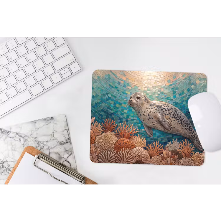 Zeehond - Mozaïek - Onderwater - Dieren - Blauw muismat rubber klein -witbureau