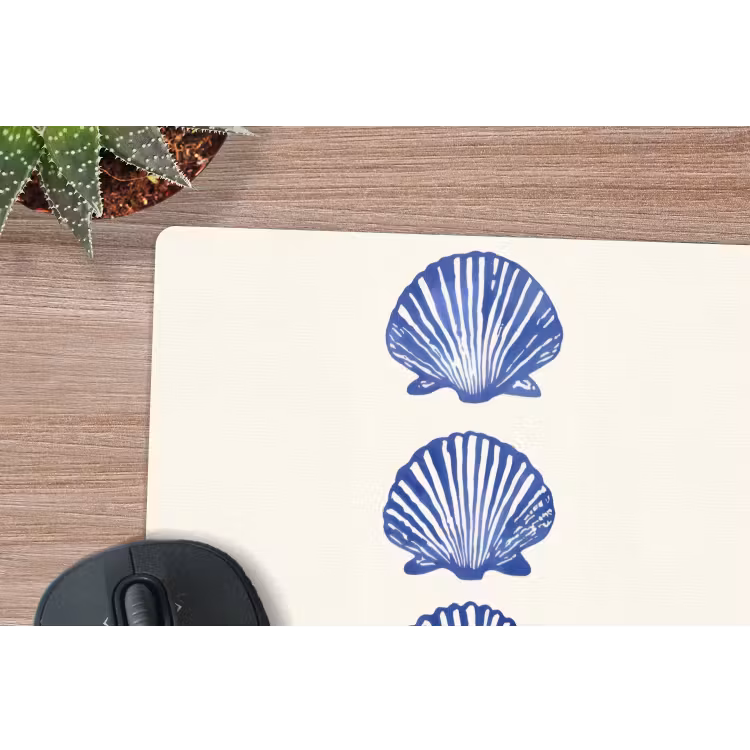 Schelpen - Blauw - Patroon muismat rubber klein -closeup