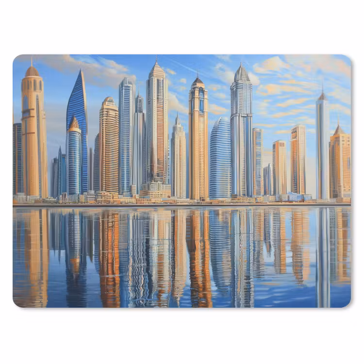 Skyline - Wolkenkrabbers - Water - Blauw muismat rubber klein -3d