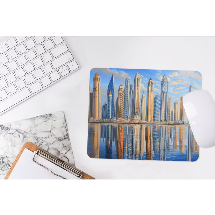 Skyline - Wolkenkrabbers - Water - Blauw muismat rubber klein -witbureau