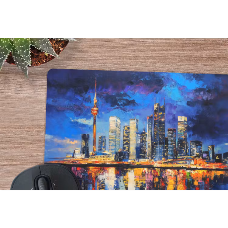 Skyline Toronto - Modern - Stadslicht - Blauw muismat rubber klein -closeup