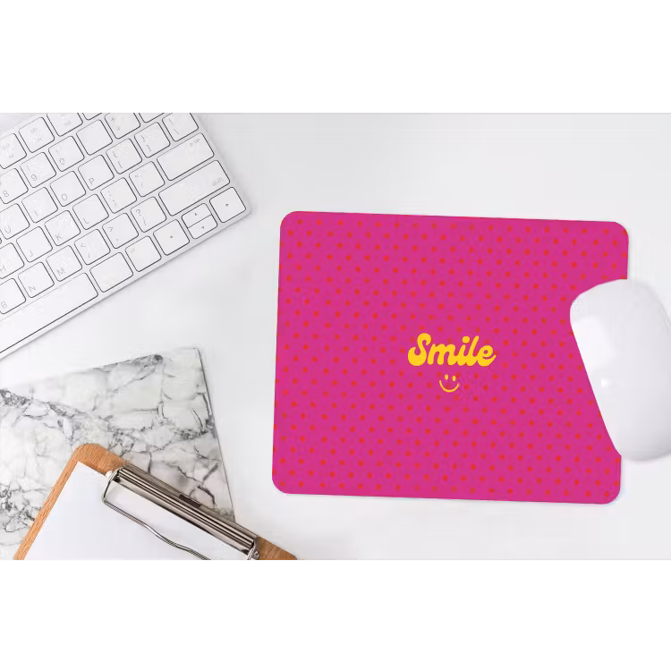 Smile - Stippen - Geel - Smiley - Roze muismat rubber klein -witbureau
