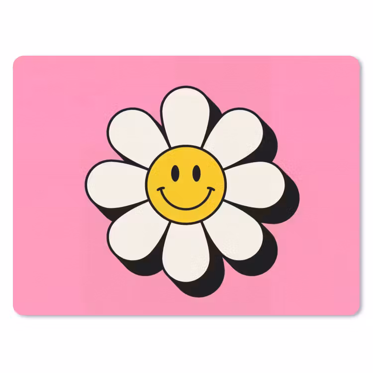 Smiley - Bloem - Roze muismat rubber klein -3d
