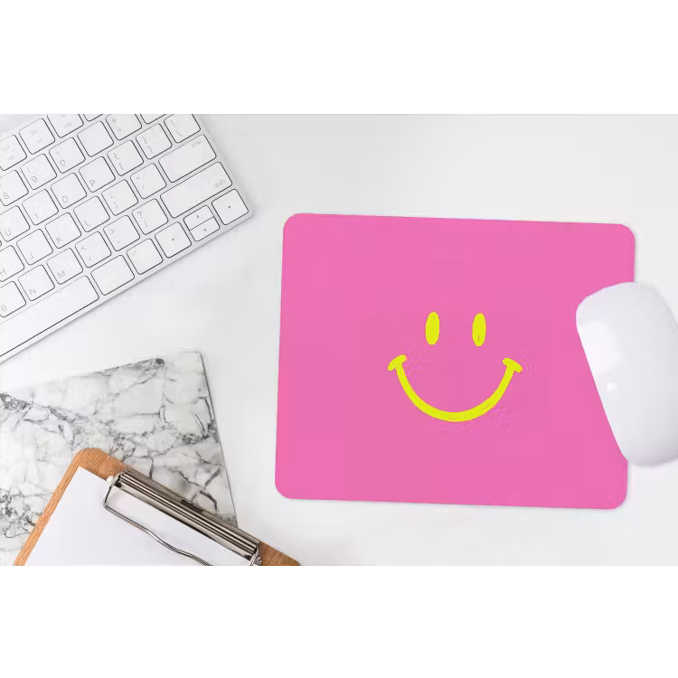 Smiley - Vrolijk - Roze muismat rubber klein -witbureau