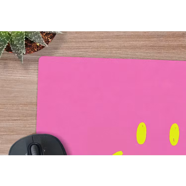 Smiley - Vrolijk - Roze muismat rubber klein -closeup