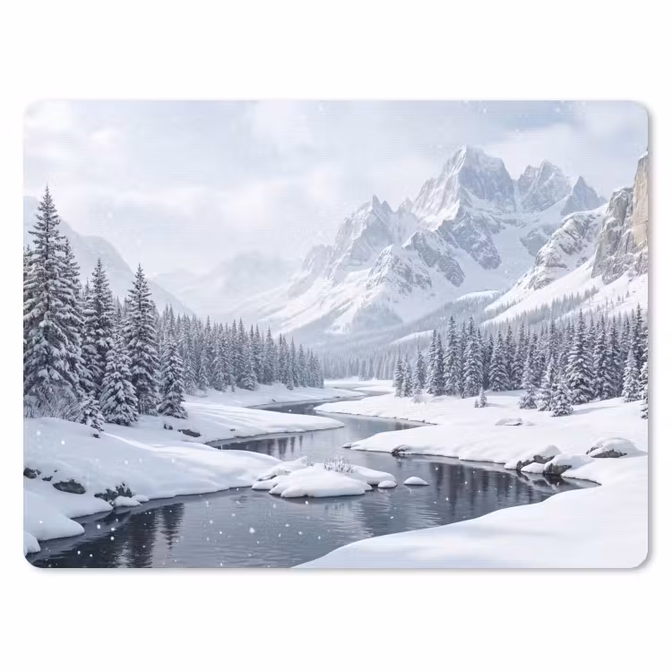 Sneeuwlandschap - Bergen - Rivier - Winter muismat rubber klein -3d
