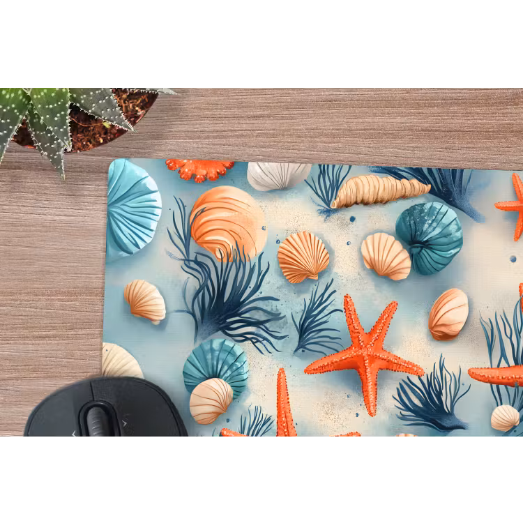 Zeesterren - Schelpen - Illustratie - Zand muismat rubber klein -closeup