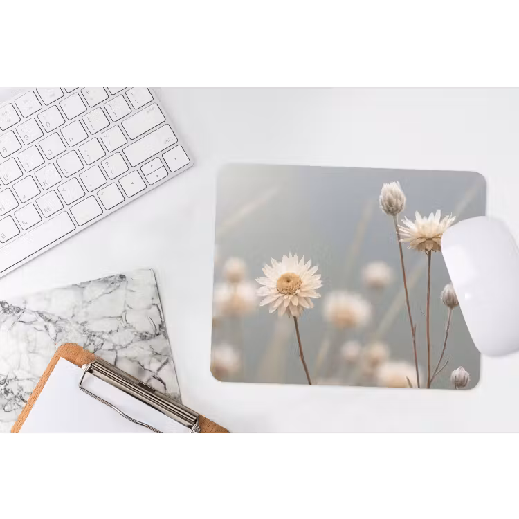 Strobloemen - Wit - Daglicht muismat rubber klein -witbureau