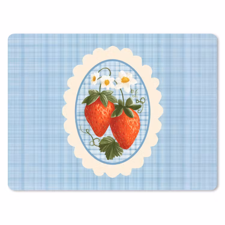Aardbeien - Lijst - Rood - Geruit muismat rubber klein -3d