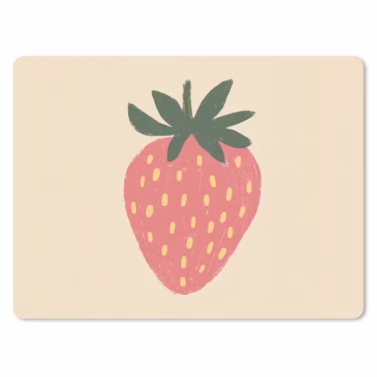Aardbei - Minimalistisch - Rood - Fruit muismat rubber klein -3d