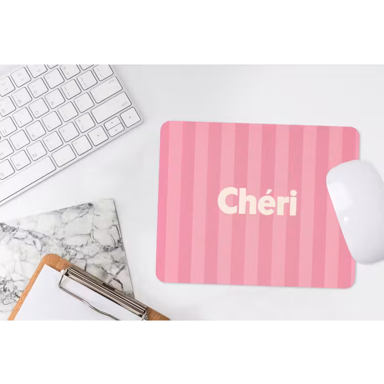 Gestreept - Roze - Chéri muismat rubber klein -witbureau