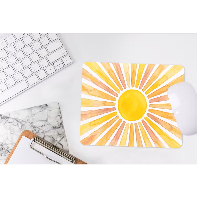 Zon - Stralen - Aquarel - Geel - Abstract muismat rubber klein -witbureau