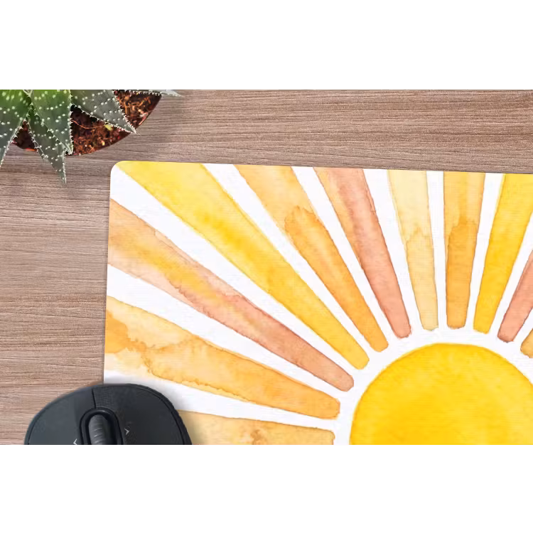 Zon - Stralen - Aquarel - Geel - Abstract muismat rubber klein -closeup