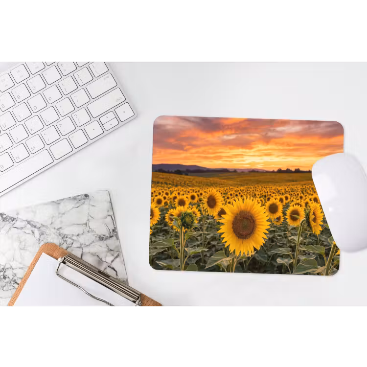 Zonnebloemen - Heuvellandschap - Geel muismat rubber klein -witbureau