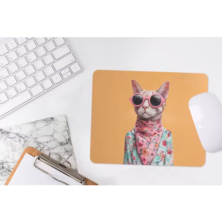 Zonnebril - Kat - Sjaal - Bloemen muismat rubber klein -witbureau