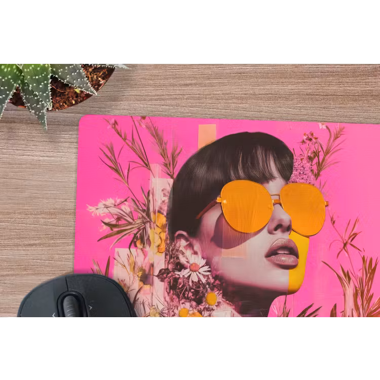 Zonnebril - Oranje - Vrouw - Planten muismat rubber klein -closeup