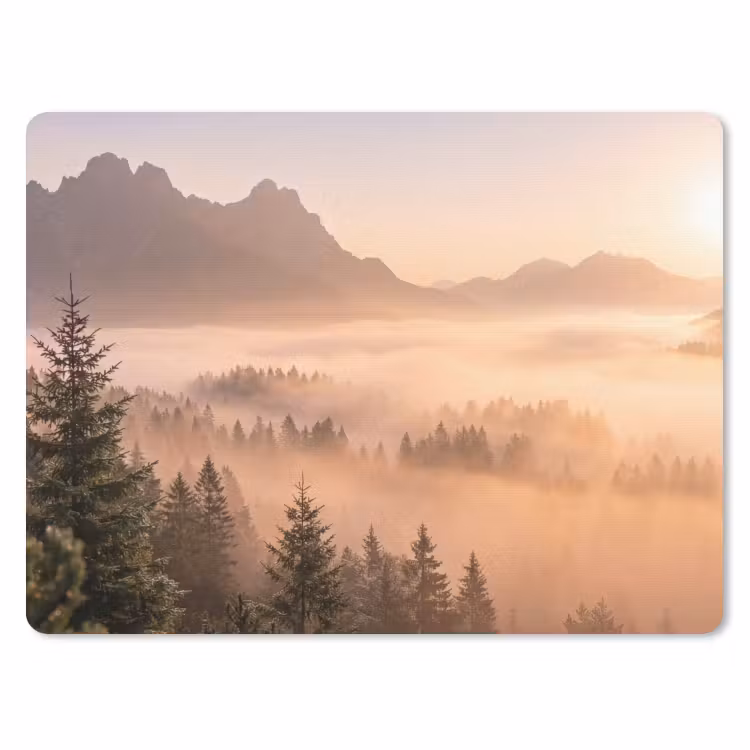 Zonlicht - Mist - Bergen - Bomen muismat rubber klein -3d