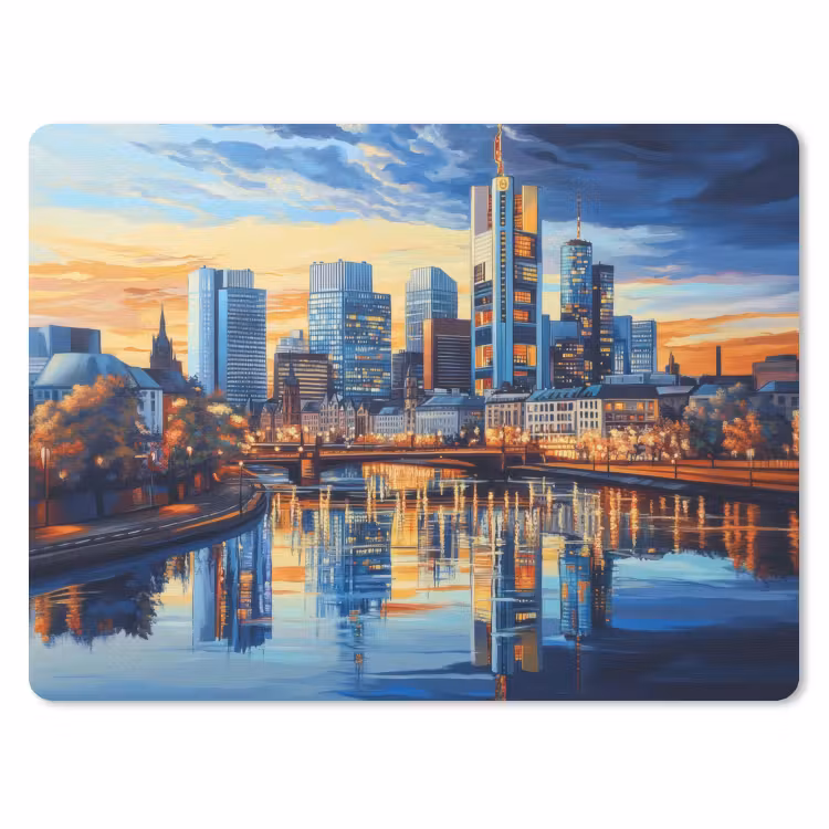 Zonsondergang Frankfurt - Stad - Skyline - Water muismat rubber klein -3d