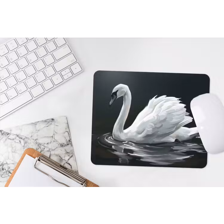 Zwaan - Water - Natuur - Realistisch - Wit muismat rubber klein -witbureau