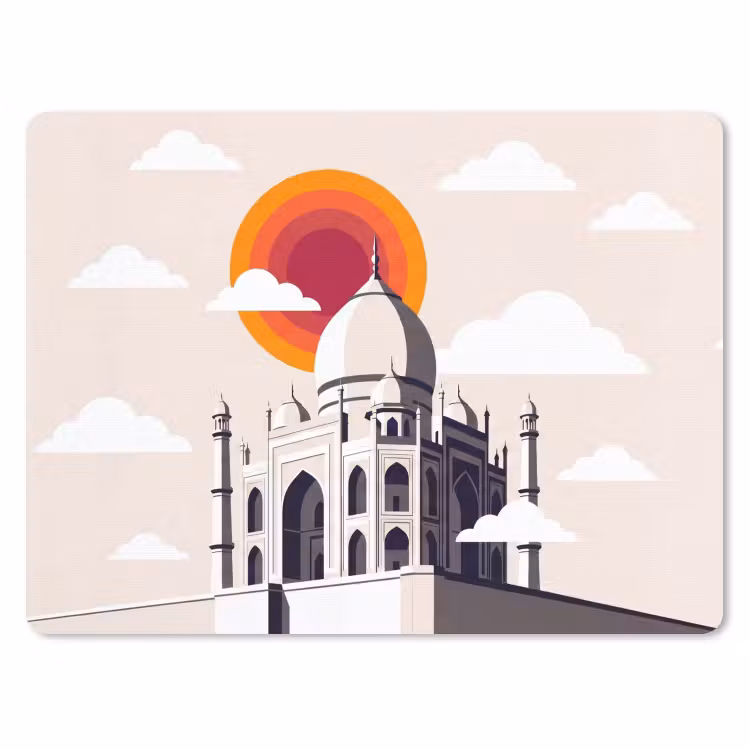 Taj Mahal - Zon - Koepel - Architectuur - India - Grafisch muismat rubber klein -3d