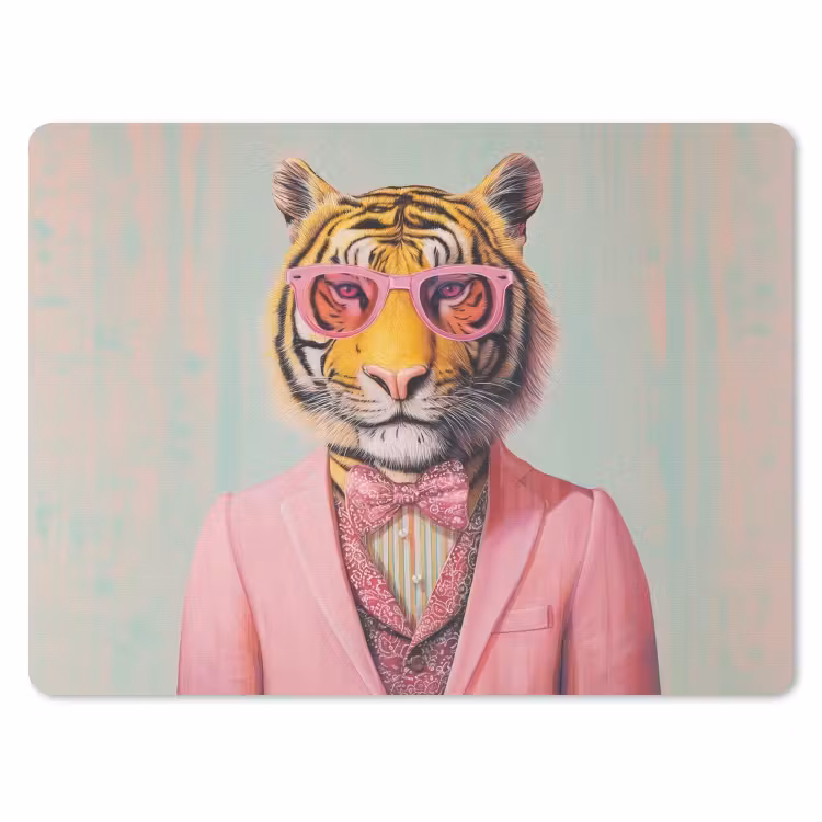 Tijger - Strik - Jasje - Roze muismat rubber klein -3d