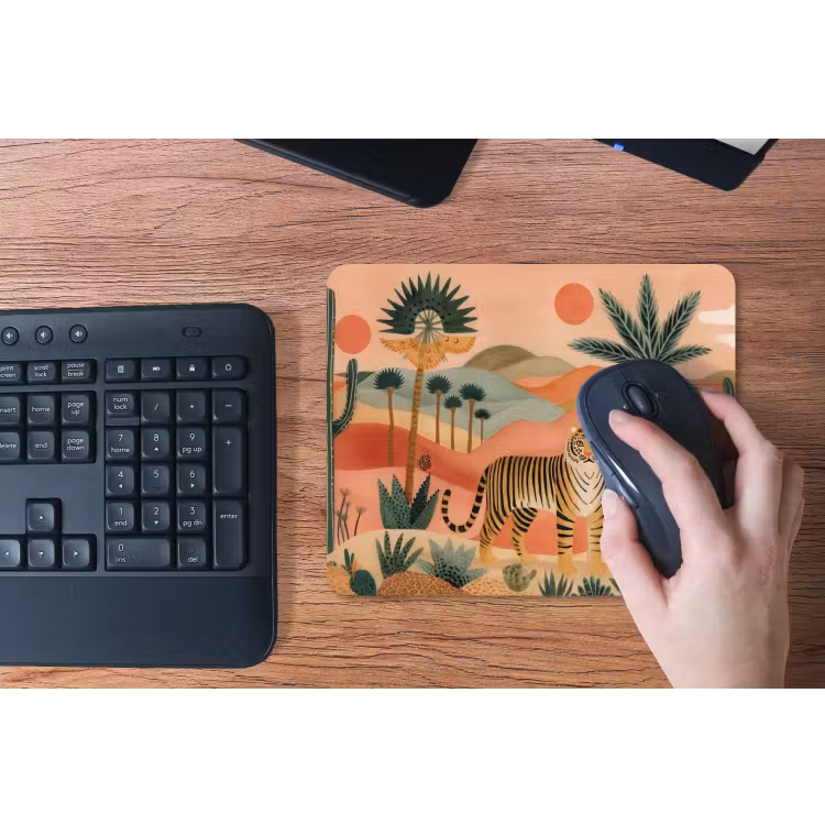 Tijger - Kleurrijk - Palmen - Cactus muismat rubber klein -toetsenbord