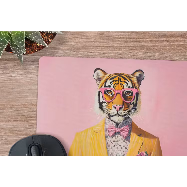 Tijger - Bril - Geel - Jasje muismat rubber klein -closeup