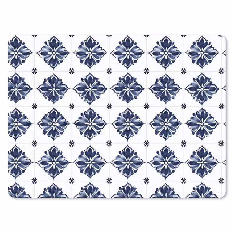 Tegelmotief - Blauw - Wit - Bloem muismat rubber klein 262 -3d