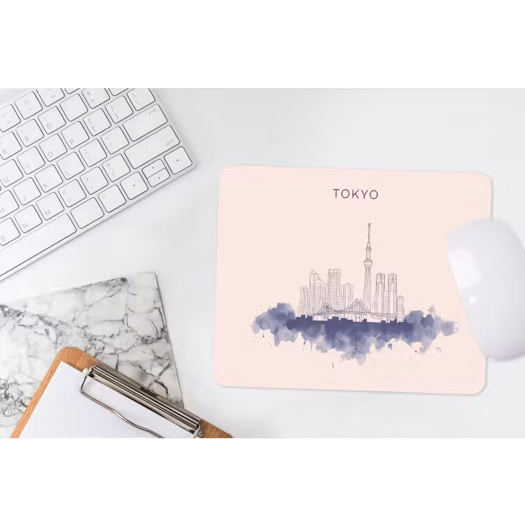 Tokyo - Skyline - Stad - Abstract - Blauw muismat rubber klein -witbureau