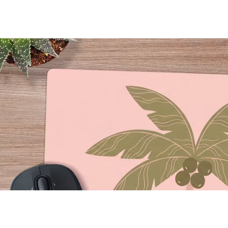 Boom - Palm - Natuur - Illustratie - Roze muismat rubber klein -closeup
