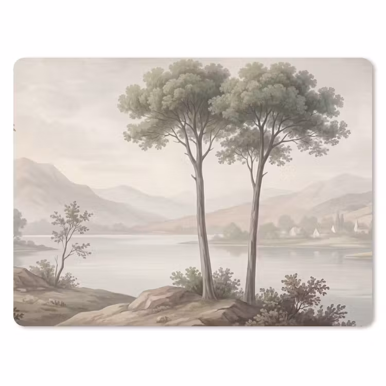 Bomen - Meer - Bergen - Illustratie muismat rubber klein -3d